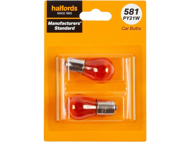 581 PY21W Car Bulb Manufacturers Standard Halfords Twin Pack
