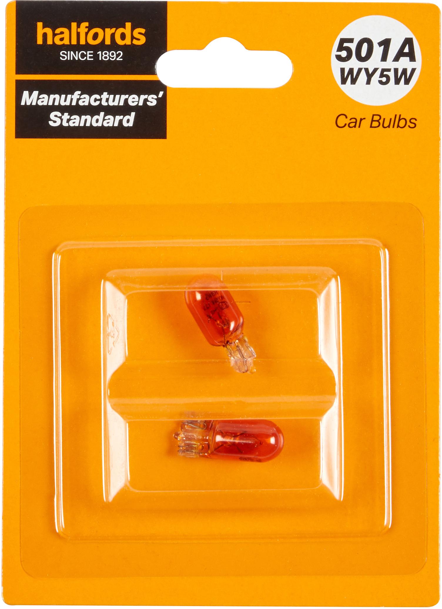 501A Wy5W Car Bulb Manufacturers Standard Halfords Twin Pack
