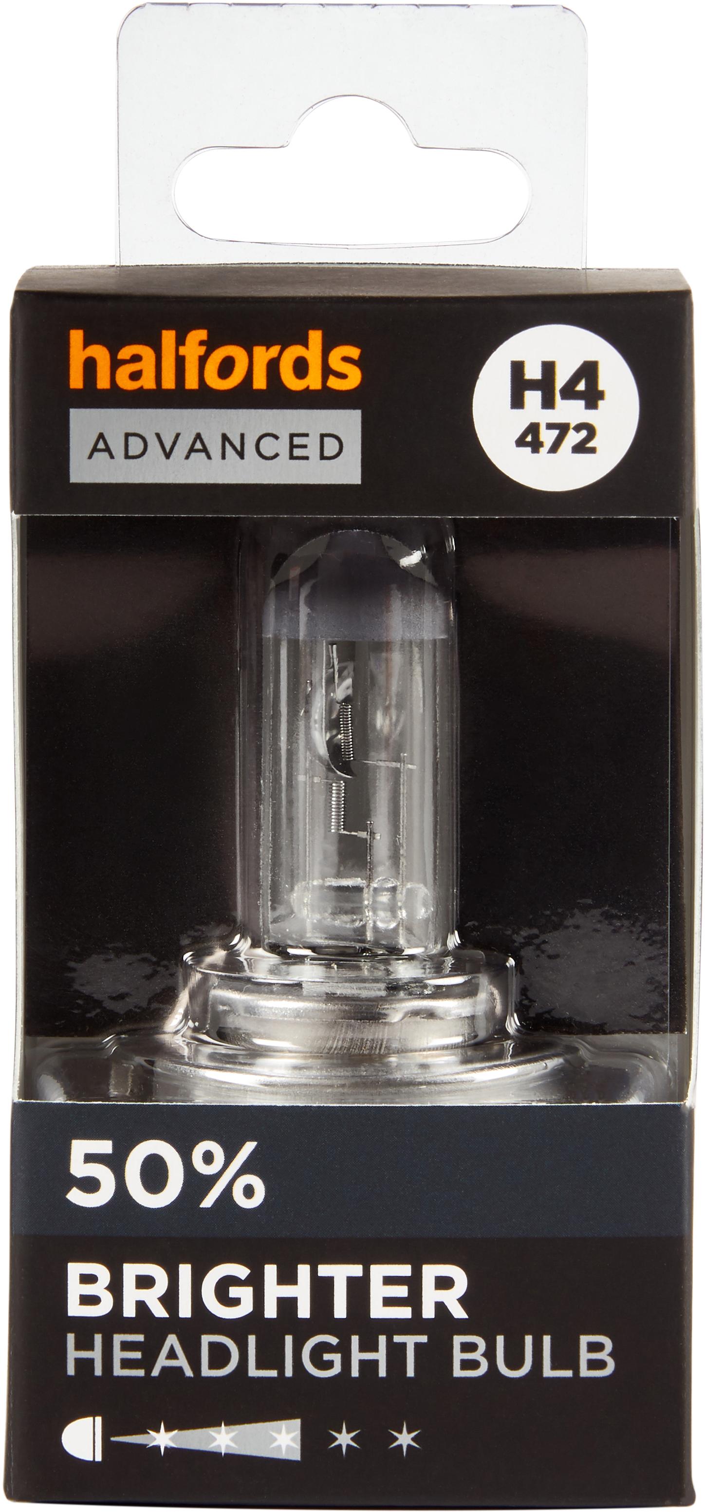 H4 472 Car Headlight Bulb Halfords Advanced Up To +50 Percent Brighter Single Pack