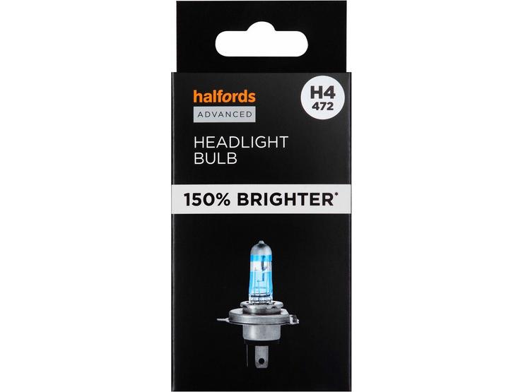 H4 472 Car Headlight Bulb Halfords Advanced Up To +150 percent Brighter Single Pack