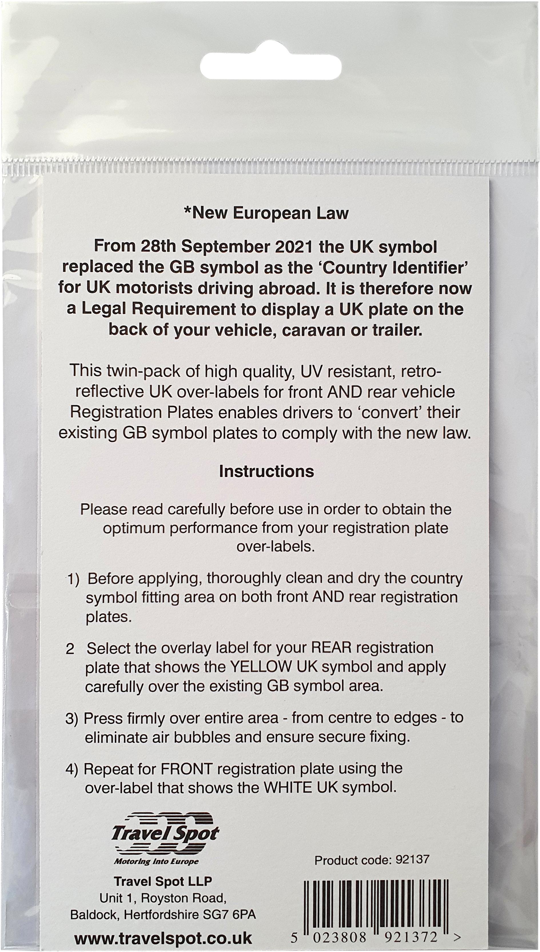 UK Over-labels for GB Reg Plates