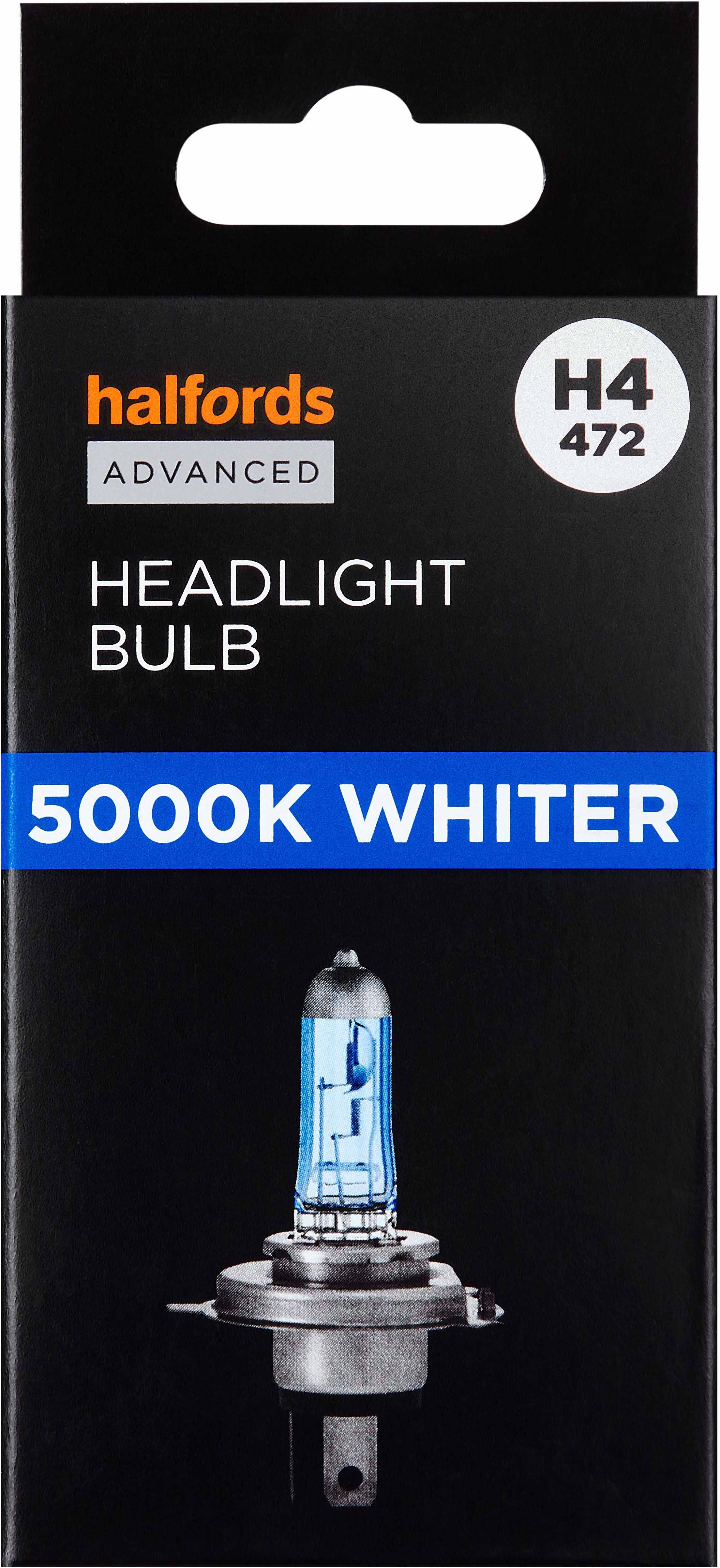 H4 472 Car Headlight Bulb Halfords Advanced White5000 Single Pack for