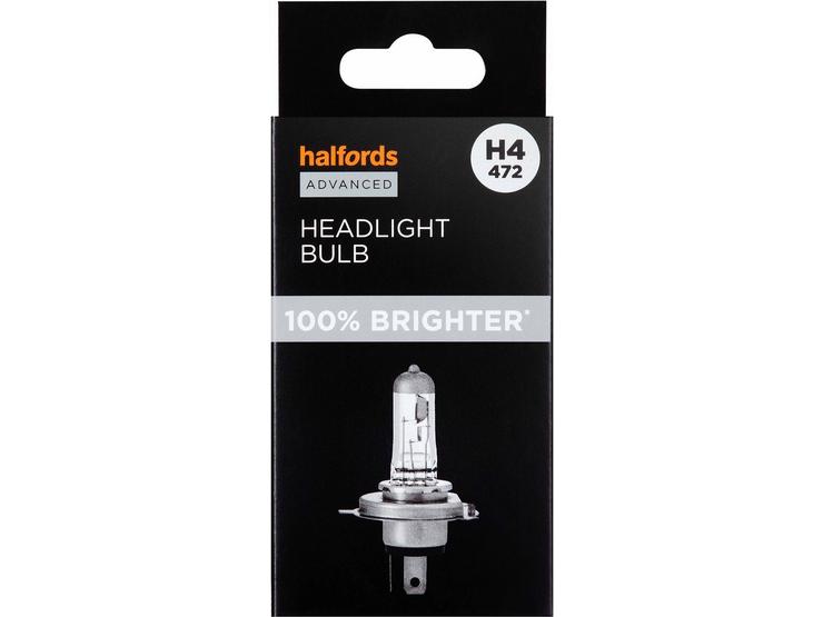 H4 472 Car Headlight Bulb Halfords Advanced Up To +100 percent Brighter Single Pack
