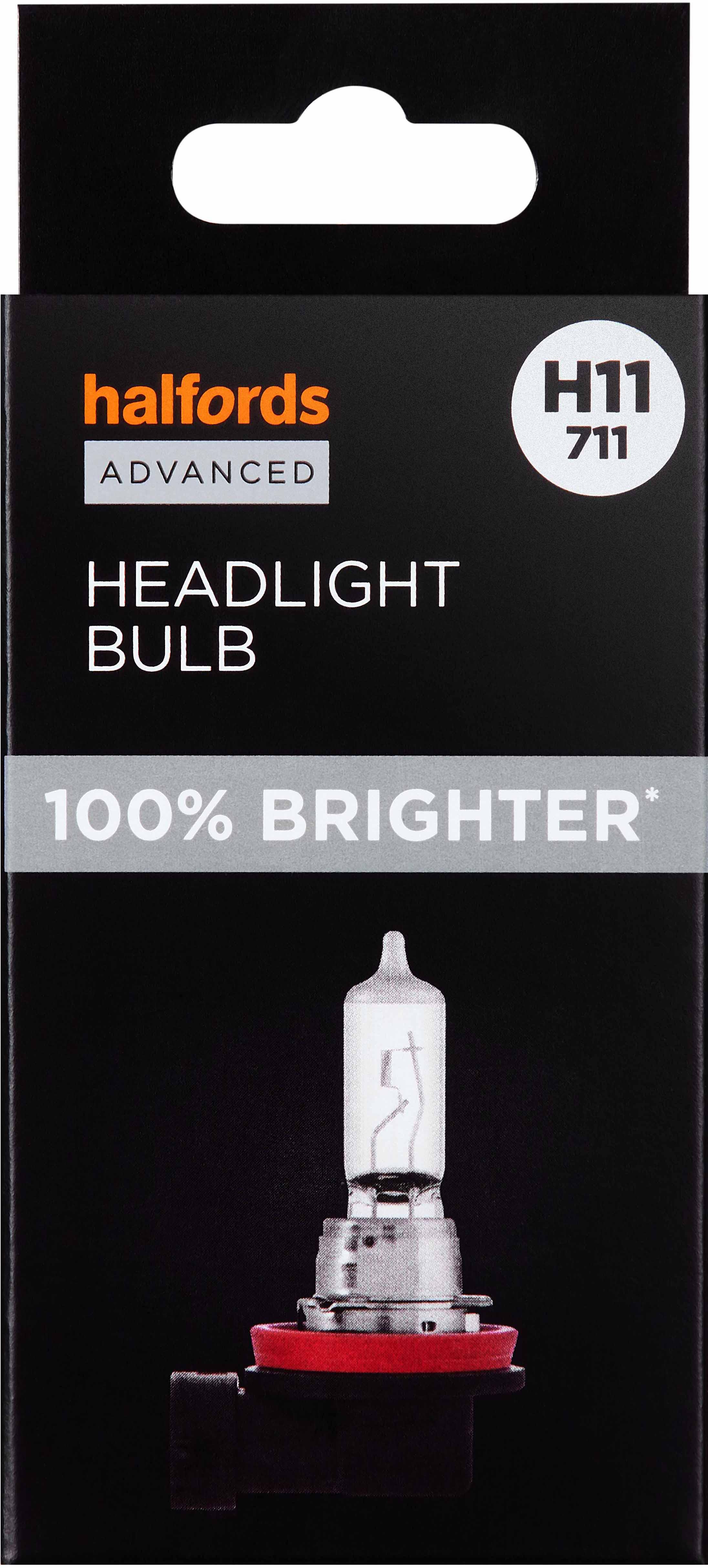 H11 711 Car Headlight Bulb Halfords Advanced Up To +100 Percent Brighter Single Pack