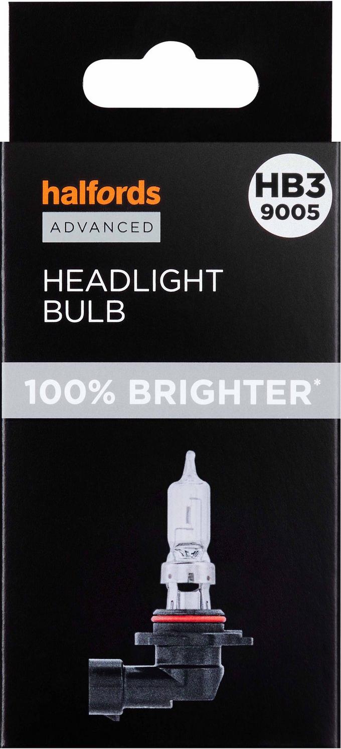 HB3 9005 Car Headlight Bulb Halfords Advanced +100 percent Brighter Single  Pack