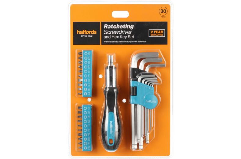 Halfords 30 Piece Ratcheting Screwdriver & Hex key Set Halfords 30 Piece Ratcheting Screwdriver & Hex key Set