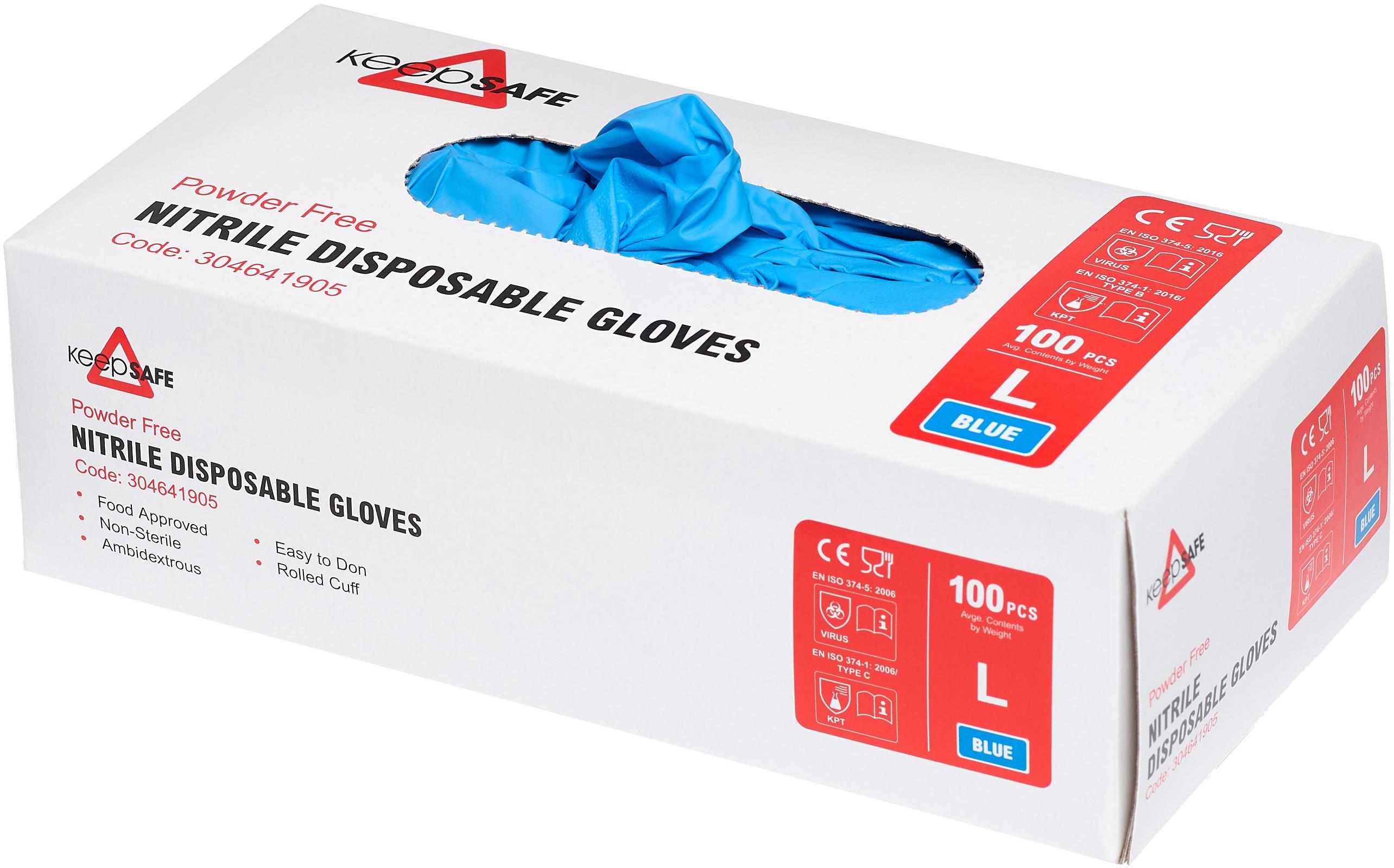 Keepclean Nitrile Blue Powdered Free Gloves Box of 100