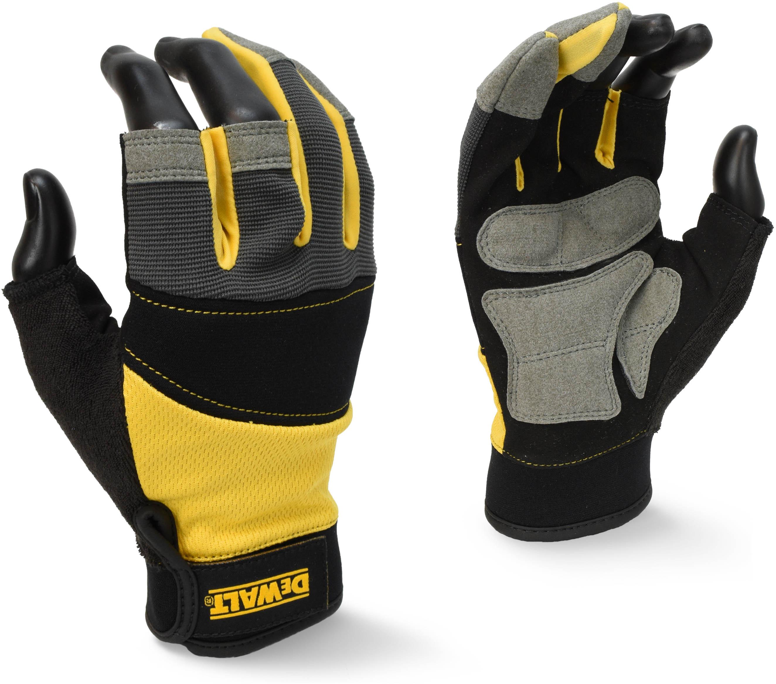 Dewalt DPG213L Fingerless Gloves, Black/Yellow/Grey