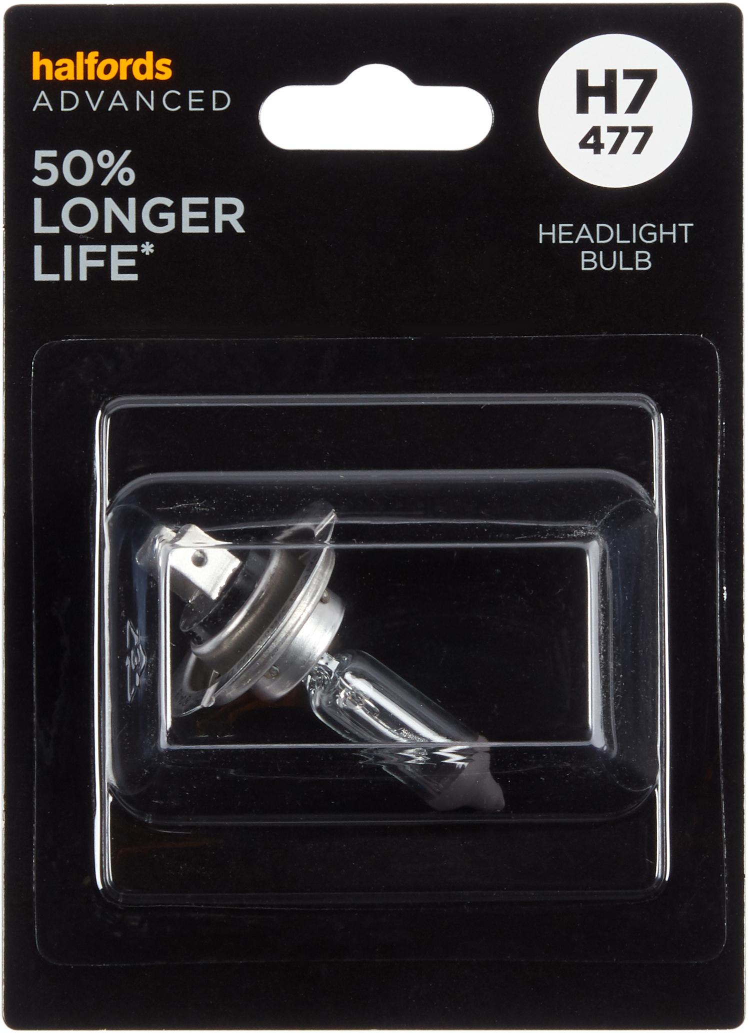 H7 477 Car Headlight Bulb Halfords Advanced +50 percent Longer Life