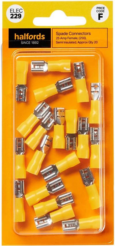 Halfords Spade Connectors 25 Amp Female Semi-Insulated (ELEC229)