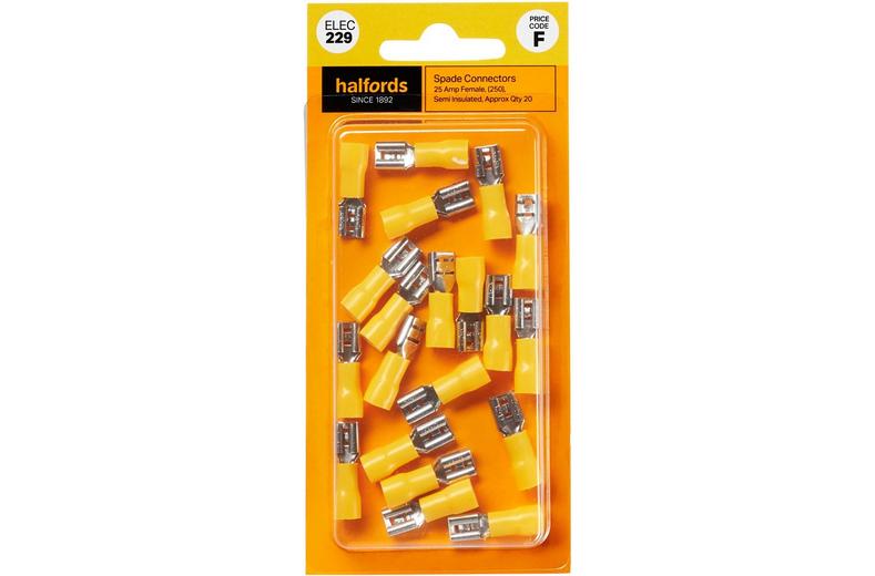 Halfords Spade Connectors 25 Amp Female Semi-Insulated (ELEC229) Halfords Spade Connectors 25 Amp Female Semi-Insulated (ELEC229)