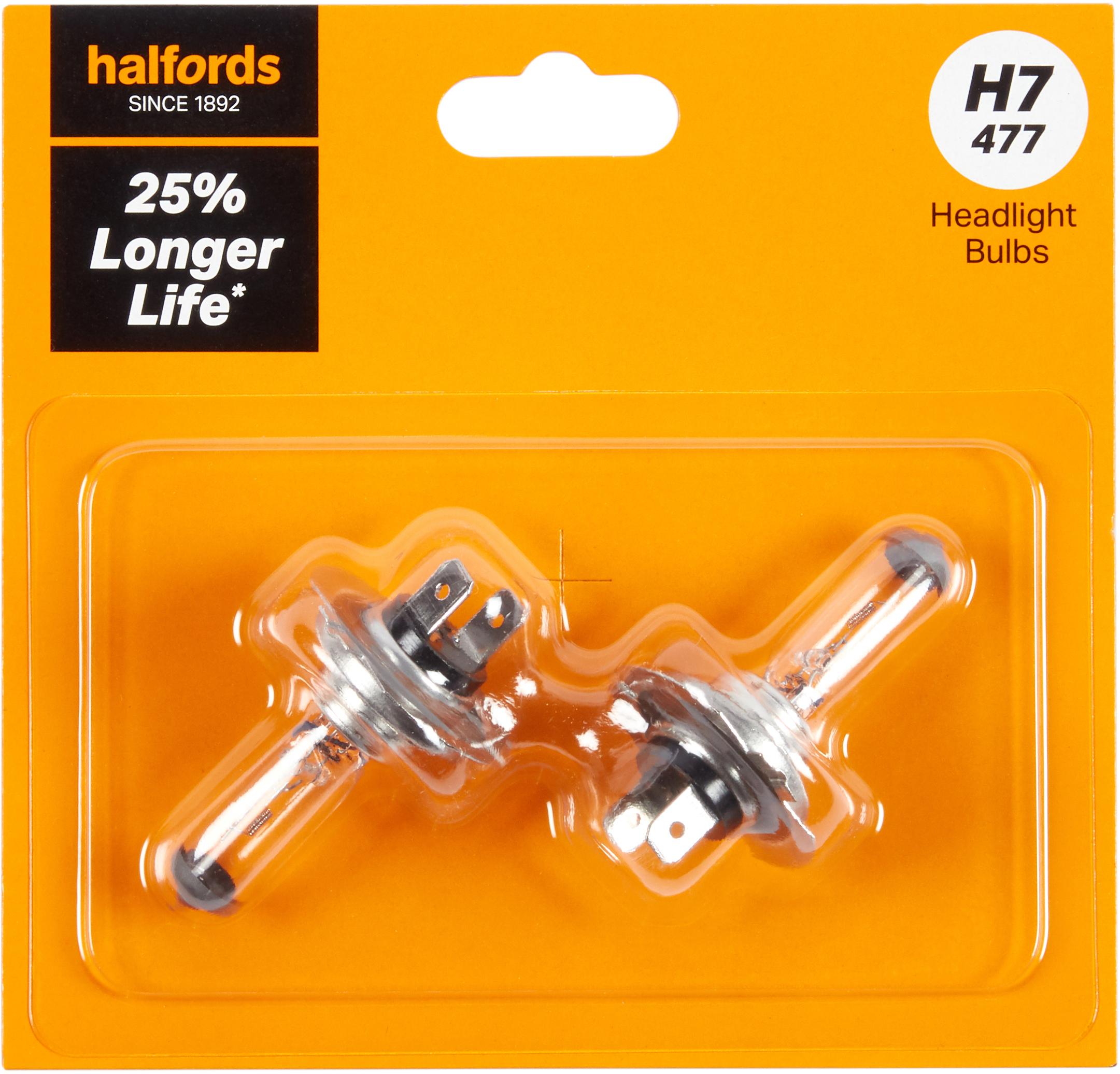 H7 477 Car Headlight Bulb Halfords +25 Percent Longer Life Twin Pack
