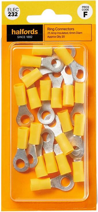Halfords Ring Connectors 25 Amp Insulated 6mm (ELEC232)