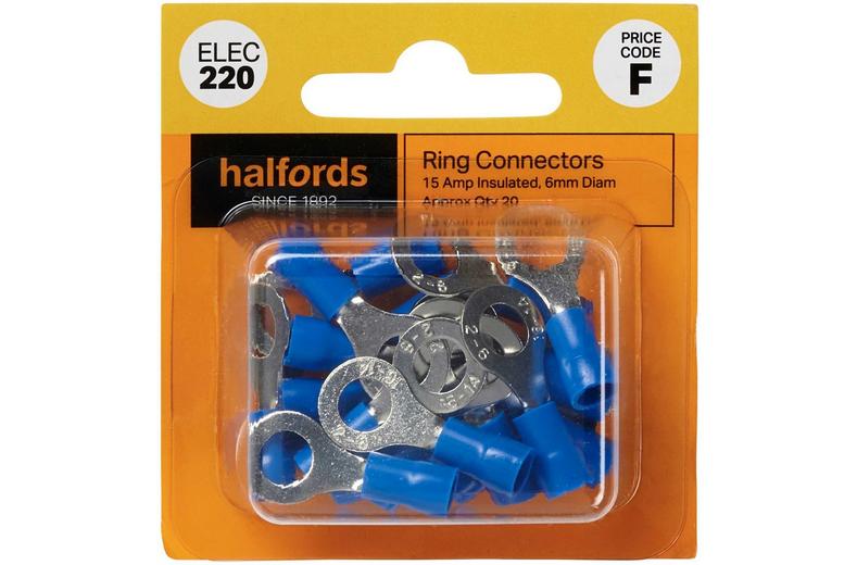 Halfords Ring Connectors 15 Amp Insulated 6mm (ELEC220) Halfords Ring Connectors 15 Amp Insulated 6mm (ELEC220)