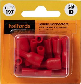 Halfords Spade Connectors 5 Amp Female Fully-insulated (ELEC197)