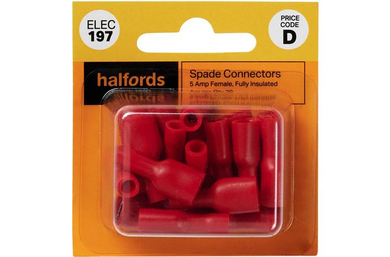 Halfords Spade Connectors 5 Amp Female Fully-insulated (ELEC197) Halfords Spade Connectors 5 Amp Female Fully-insulated (ELEC197)