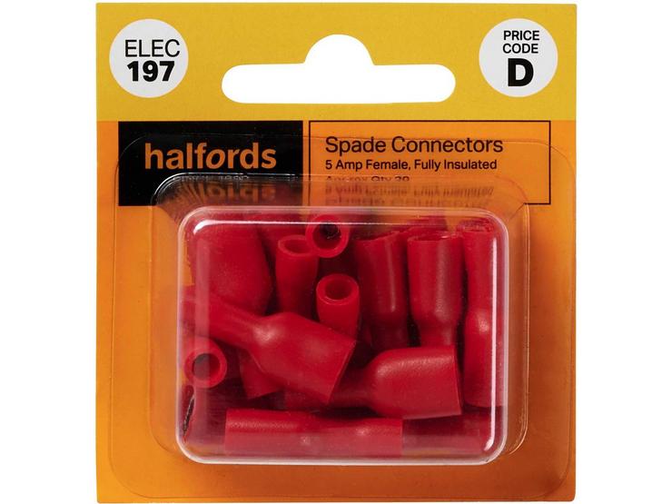 Halfords Spade Connectors 5 Amp Female Fully-insulated (ELEC197)
