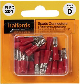 Halfords Spade Connectors .110 speaker 5 Amp Female S/insulated (ELEC201)