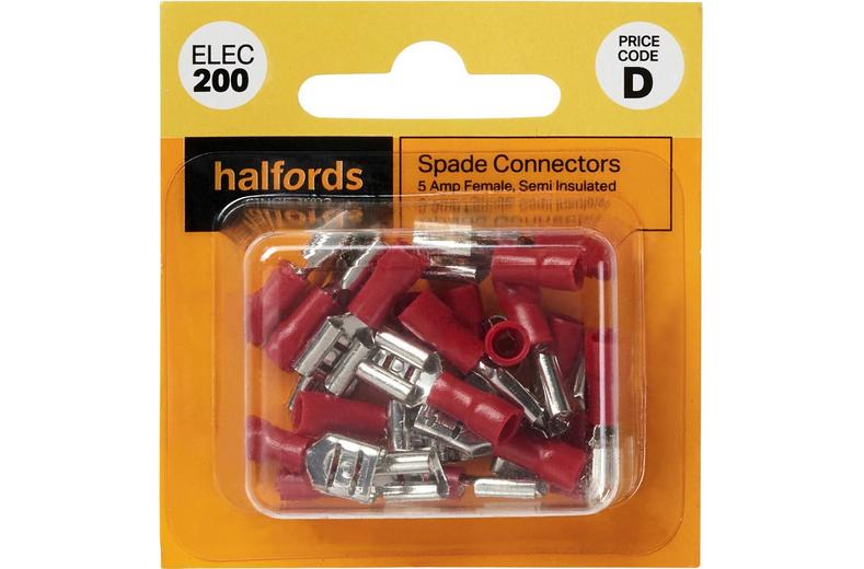 Halfords Spade Connectors 5 Amp .250 Female S/insulated (ELEC200) Halfords Spade Connectors 5 Amp .250 Female S/insulated (ELEC200)