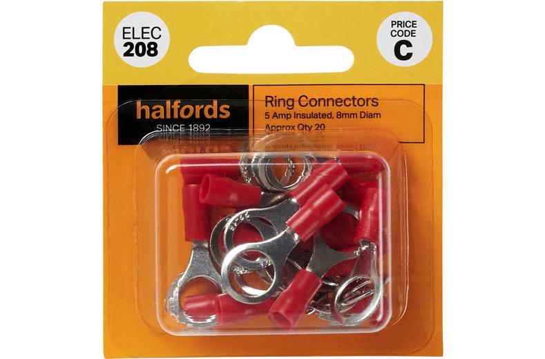Halfords Ring Connectors 5 Amp Insulated 8mm (ELEC208) Halfords Ring Connectors 5 Amp Insulated 8mm (ELEC208)