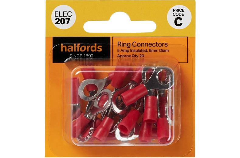 Halfords Ring Connectors 5 Amp Insulated 6mm (ELEC207) Halfords Ring Connectors 5 Amp Insulated 6mm (ELEC207)