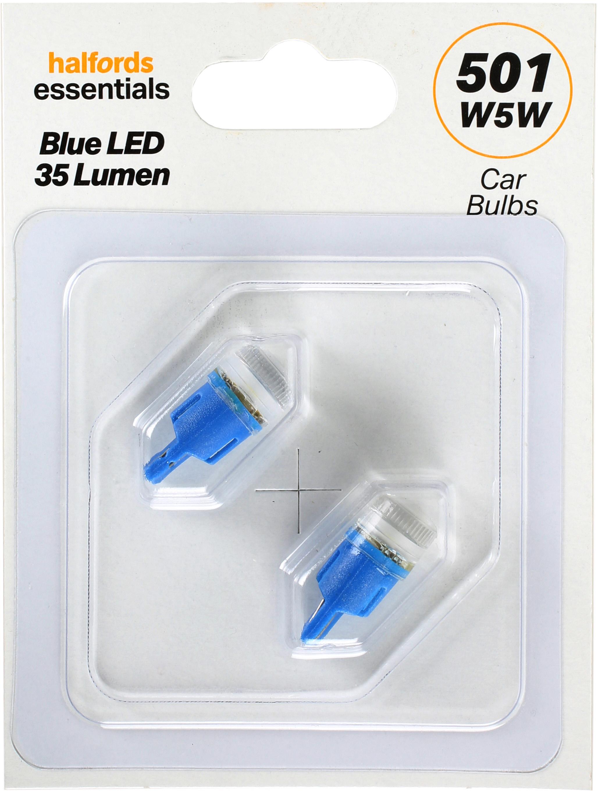 501 Blue Led Car Bulb Halfords Essentials Twin Pack
