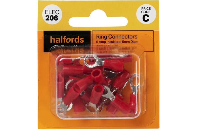 Halfords Ring Connectors 5 Amp Insulated 5mm (ELEC206) Halfords Ring Connectors 5 Amp Insulated 5mm (ELEC206)