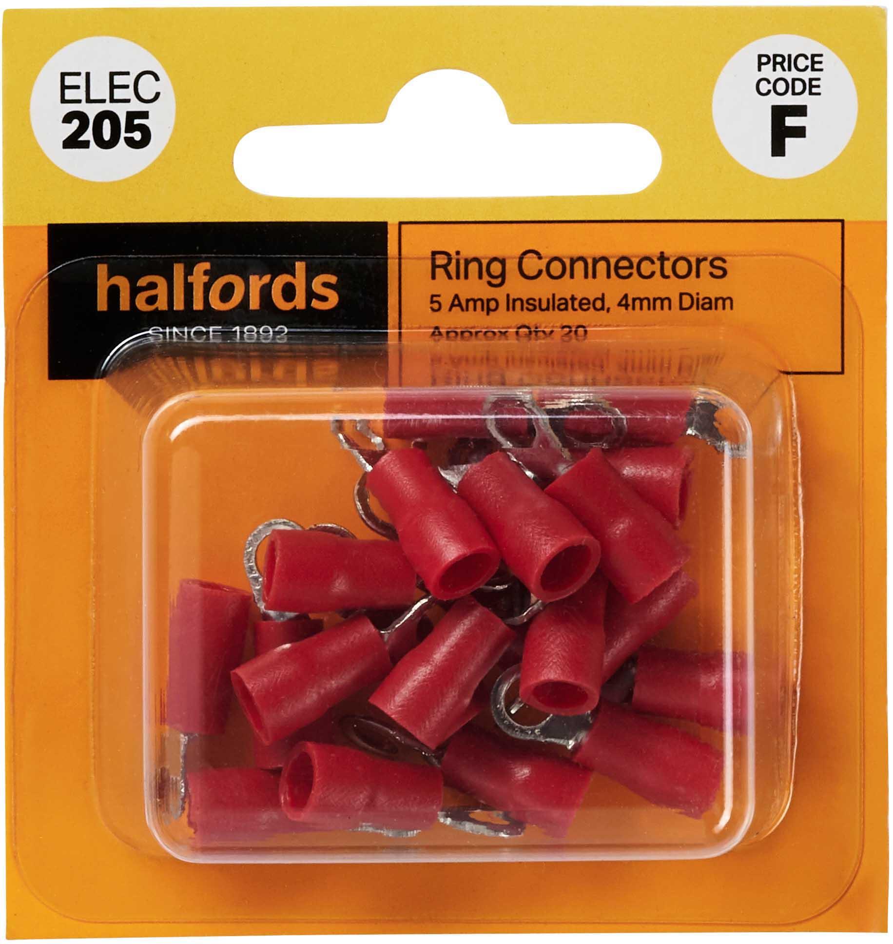Halfords Ring Connectors 5 Amp Insulated 4mm (ELEC205) Halfords UK