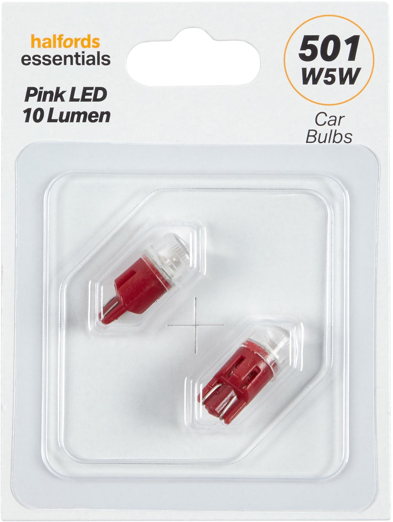 501 Pink LED Car Bulb Halfords Essentials Twin Pack Halfords UK
