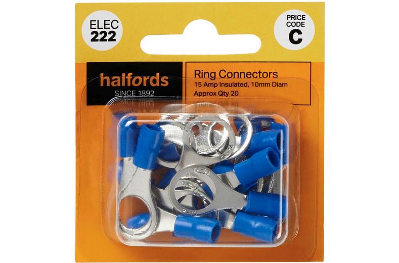 Halfords Ring Connectors 15 Amp Insulated 10mm (ELEC222) Halfords Ring Connectors 15 Amp Insulated 10mm (ELEC222)