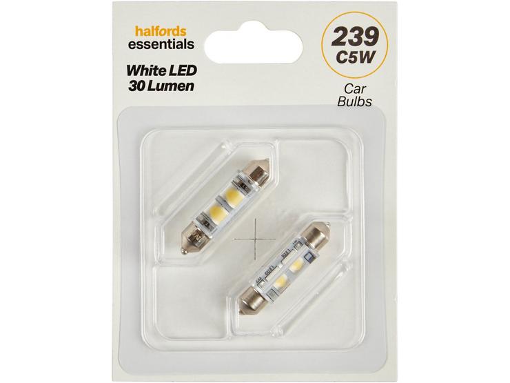 239 White LED Car Bulb Halfords Essentials Twin Pack