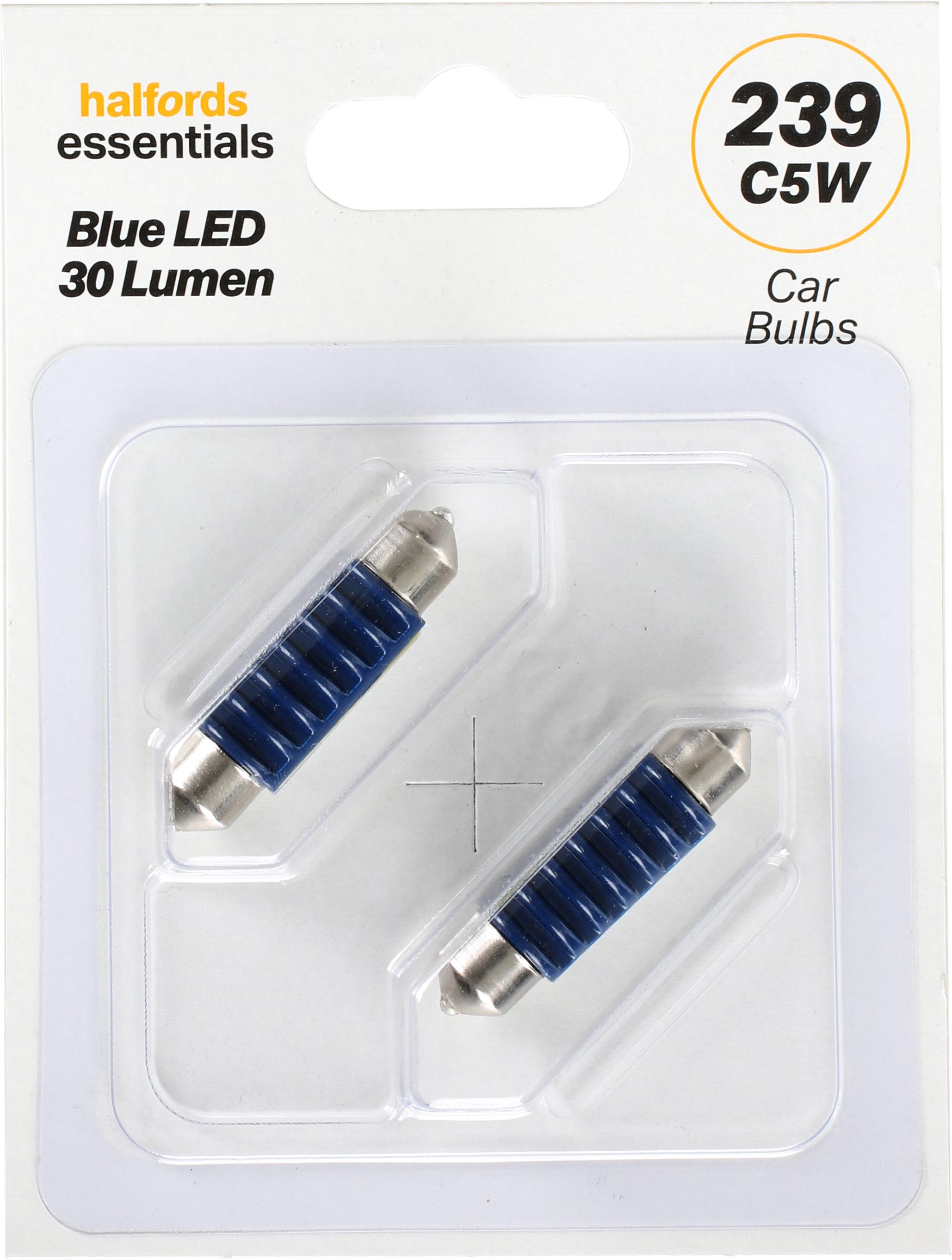 239 Blue Led Car Bulb Halfords Essentials Twin Pack