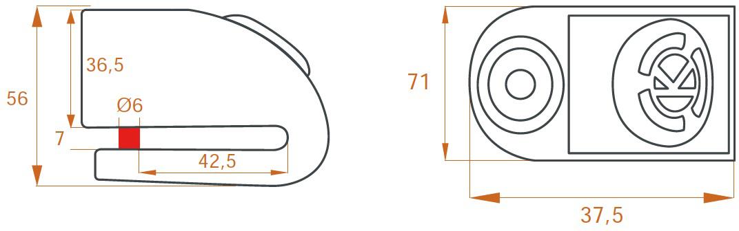 Kovix KD6 6mm 120db Alarm Disc Lock - Fluo Orange