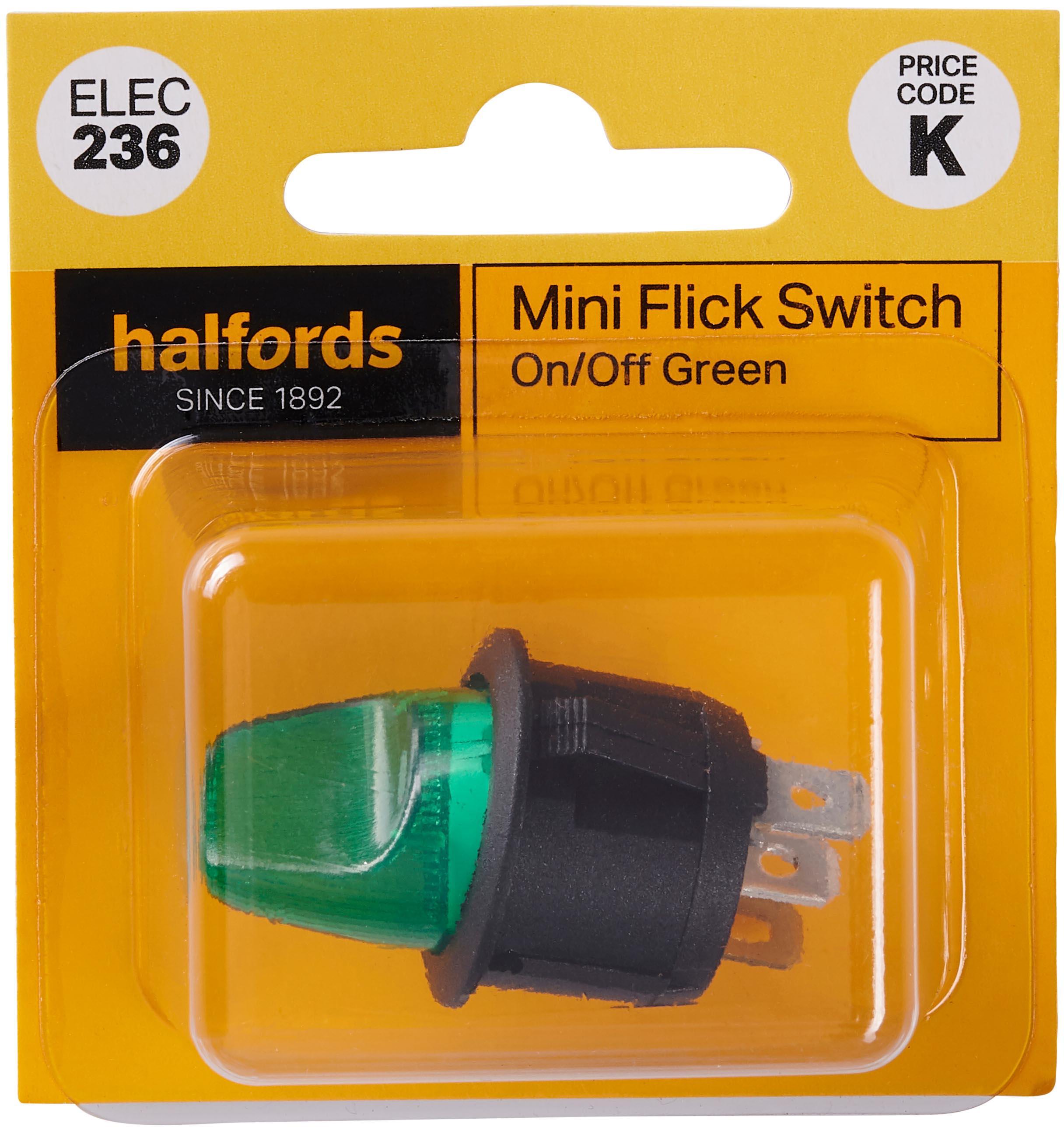 Halfords Mini Flick Switch On/Off Illuminated Green (ELEC236)