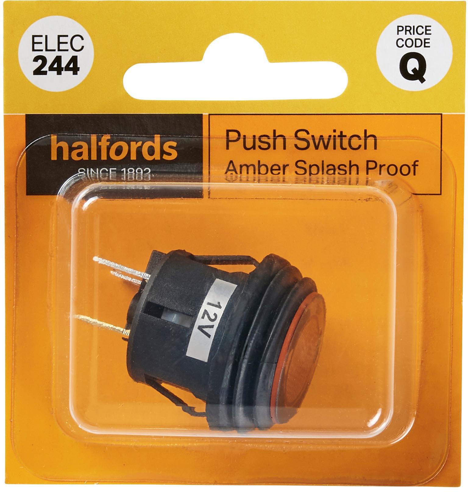 Halfords Push Switch On/Off Splash Proof Amber (ELEC244)