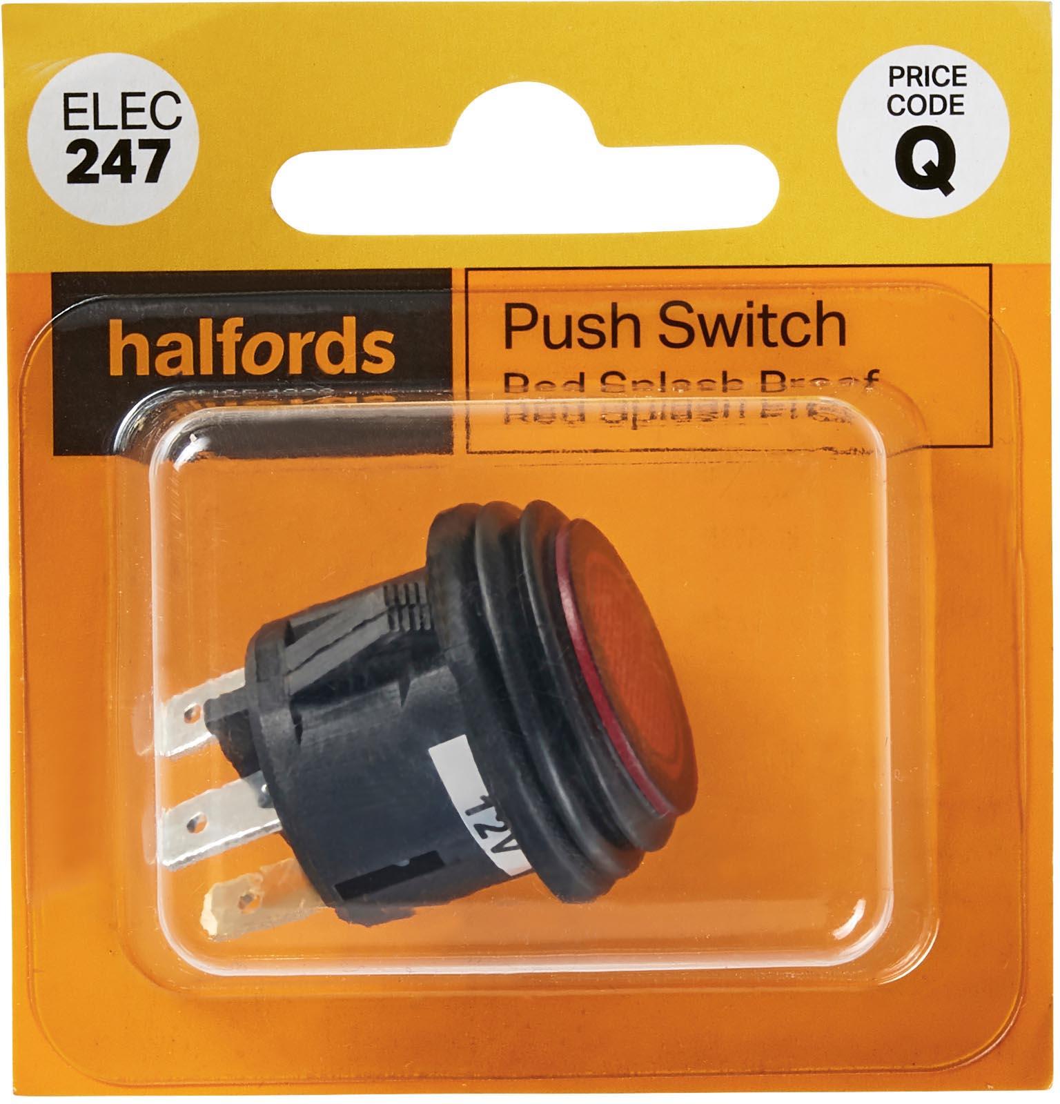 Halfords Push Switch On/Off Splash Proof Red (ELEC247)