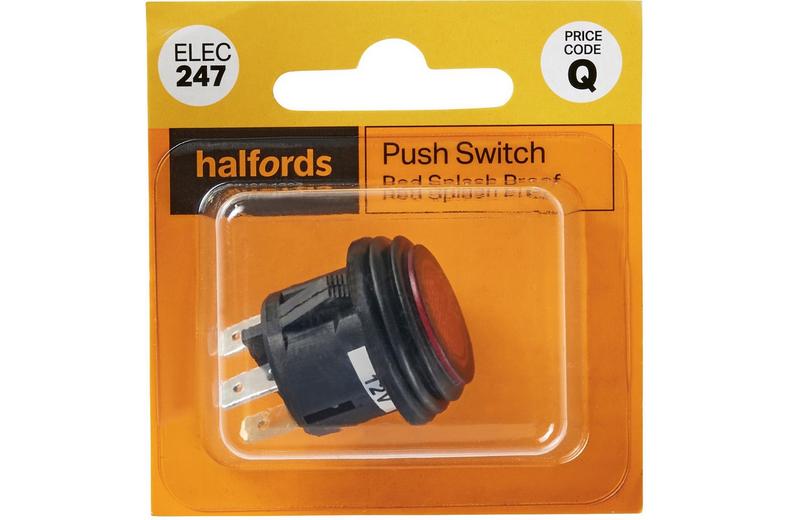Halfords Push Switch On/Off Splash Proof Red (ELEC247) Halfords Push Switch On/Off Splash Proof Red (ELEC247)