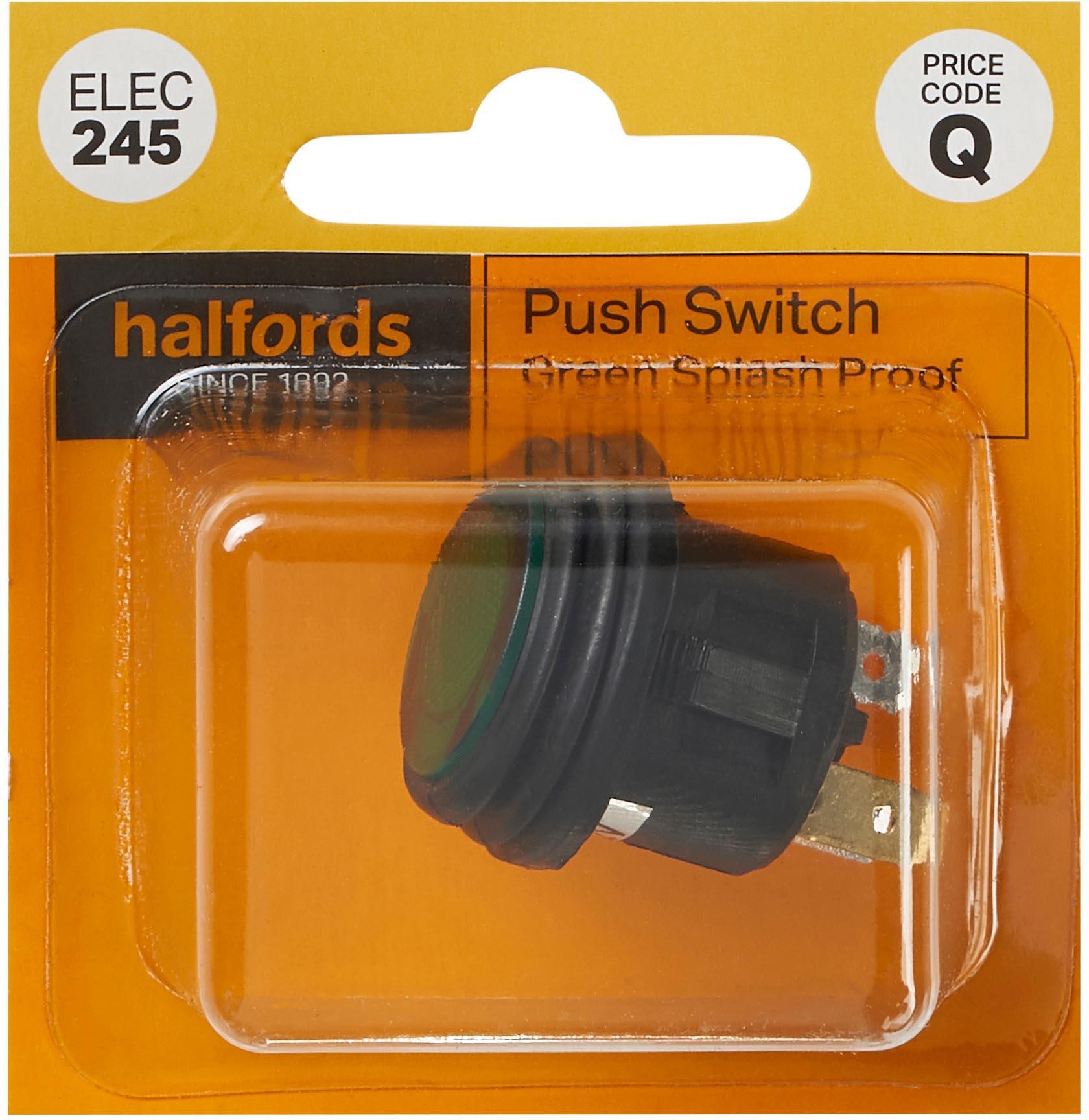Halfords Push Switch On/Off Splash Proof Green (ELEC245)