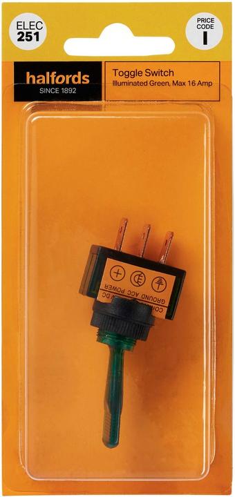 Halfords Toggle Switch 16 Amp Green (ELEC251)