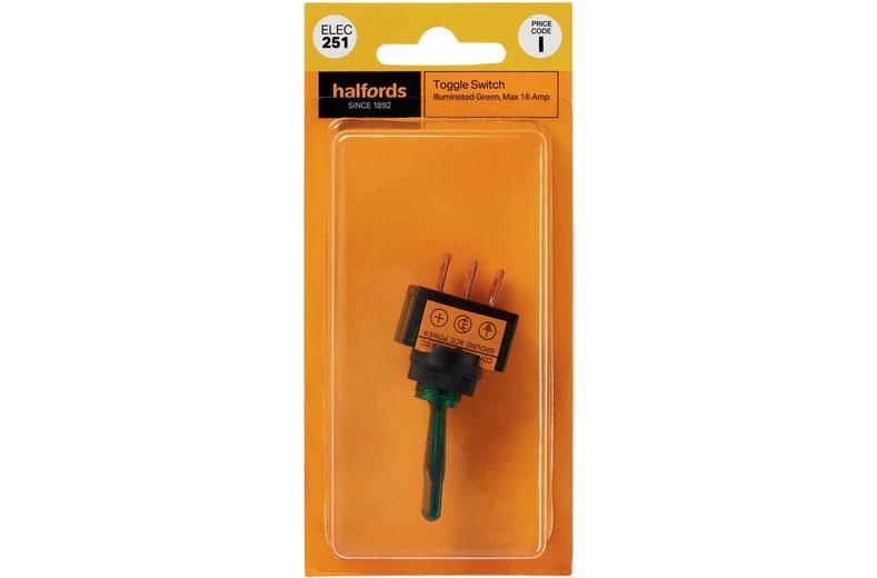 Halfords Toggle Switch 16 Amp Green (ELEC251) Halfords Toggle Switch 16 Amp Green (ELEC251)