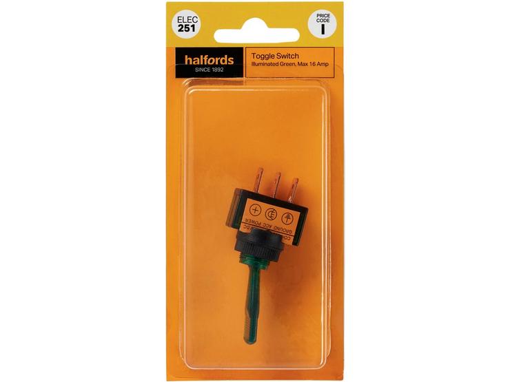 Halfords Toggle Switch 16 Amp Green (ELEC251)