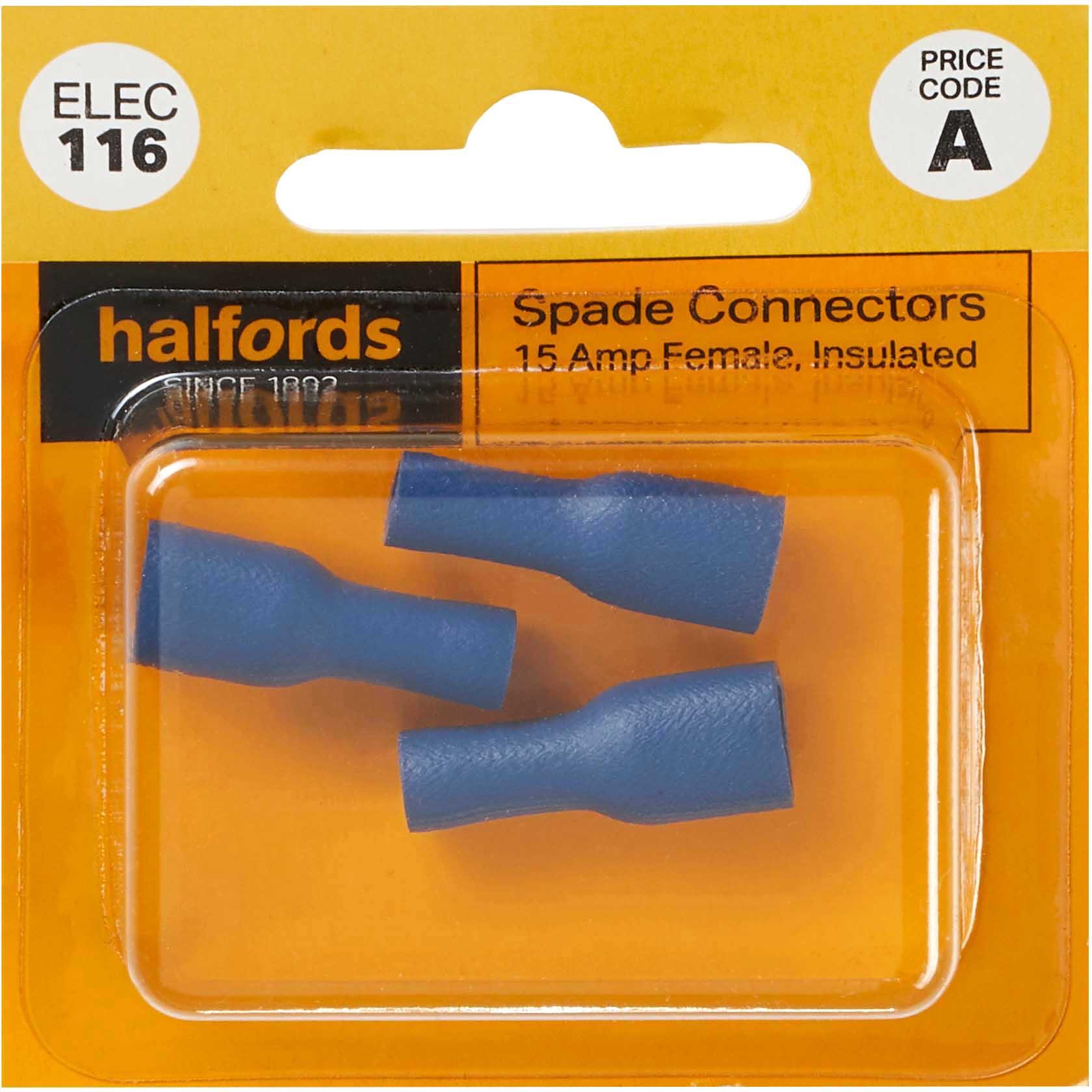 Halfords Spade Connectors 15 Amp/Female (ELEC116) Halfords UK