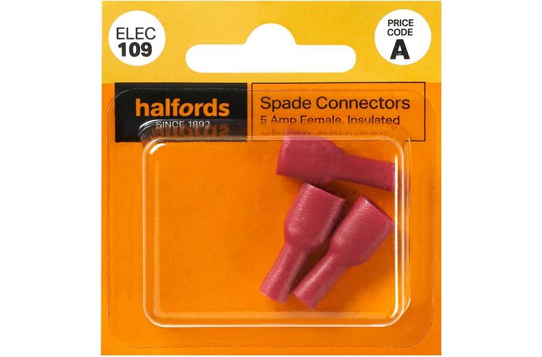 Halfords Spade Connectors 5 Amp/Female (ELEC109) Halfords Spade Connectors 5 Amp/Female (ELEC109)