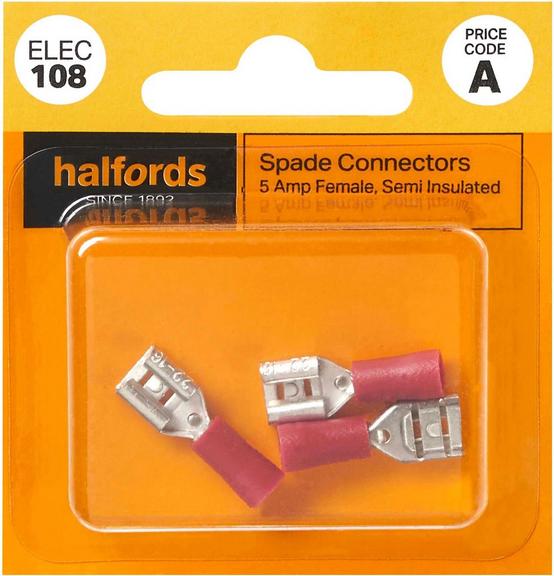 Halfords Spade Connectors 5 Amp/Female (ELEC108)