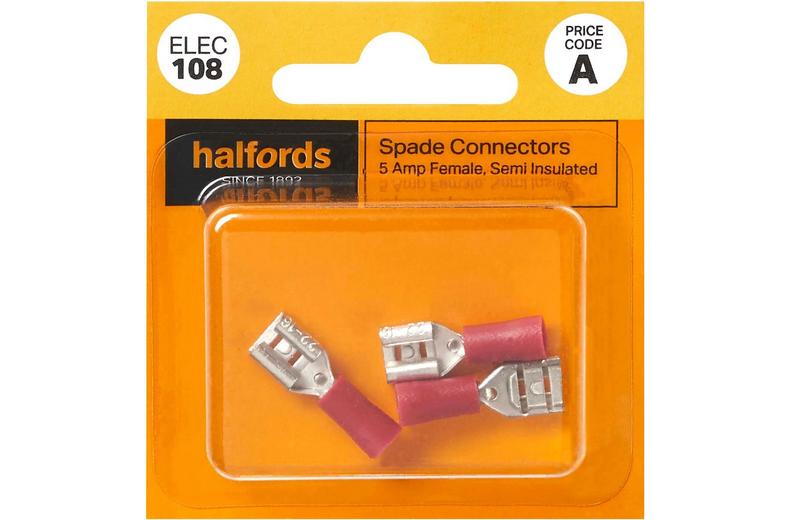 Halfords Spade Connectors 5 Amp/Female (ELEC108) Halfords Spade Connectors 5 Amp/Female (ELEC108)