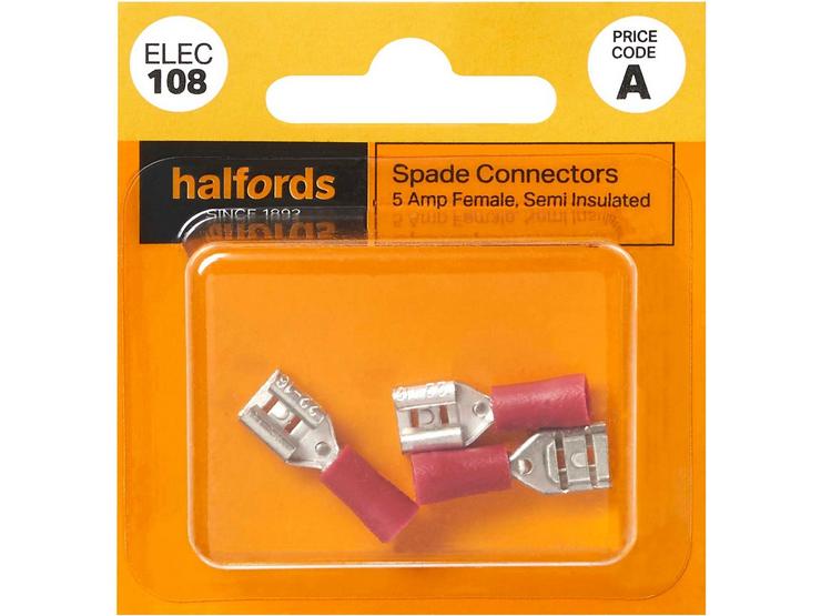 Halfords Spade Connectors 5 Amp/Female (ELEC108)