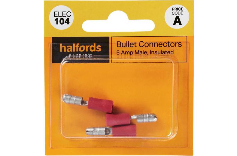 Halfords Bullet Connectors 5 Amp Male (ELEC104) Halfords Bullet Connectors 5 Amp Male (ELEC104)