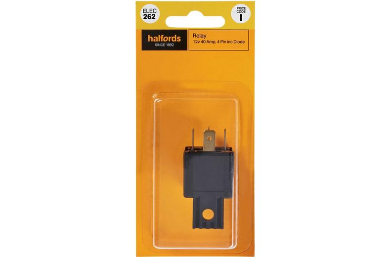 Halfords Relay 12V 40A 4 PIN inc. diode (ELEC262) Halfords Relay 12V 40A 4 PIN inc. diode (ELEC262)