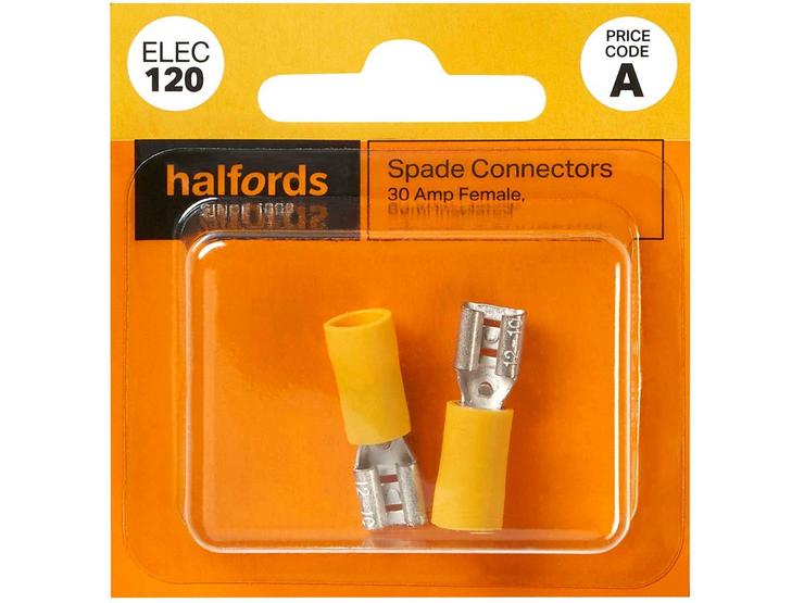 Halfords Spade Connectors 30 Amp/Female Semi Insulated (ELE120)