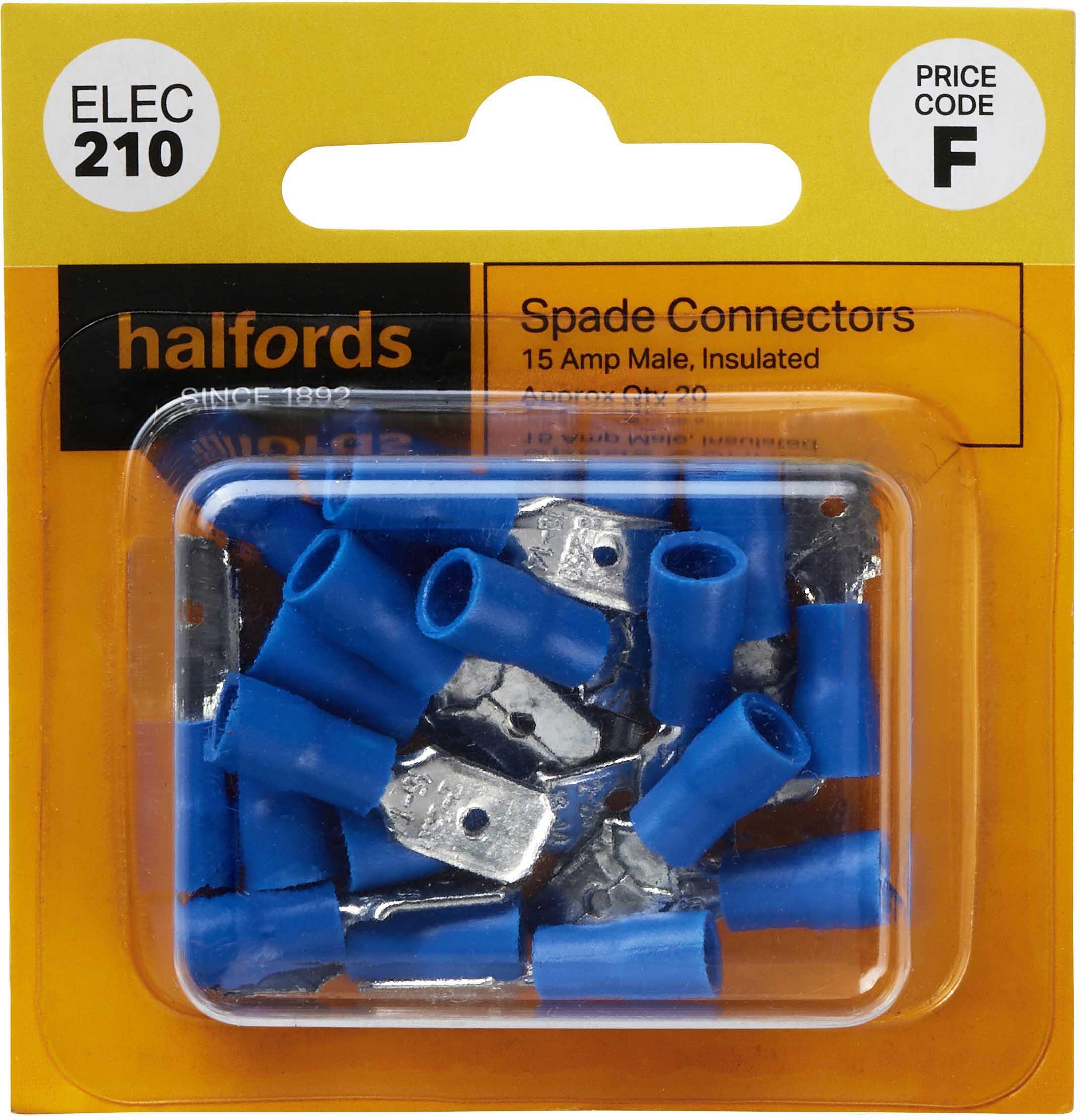 Halfords Spade Connectors 15 Amp Male (ELEC210) Halfords UK